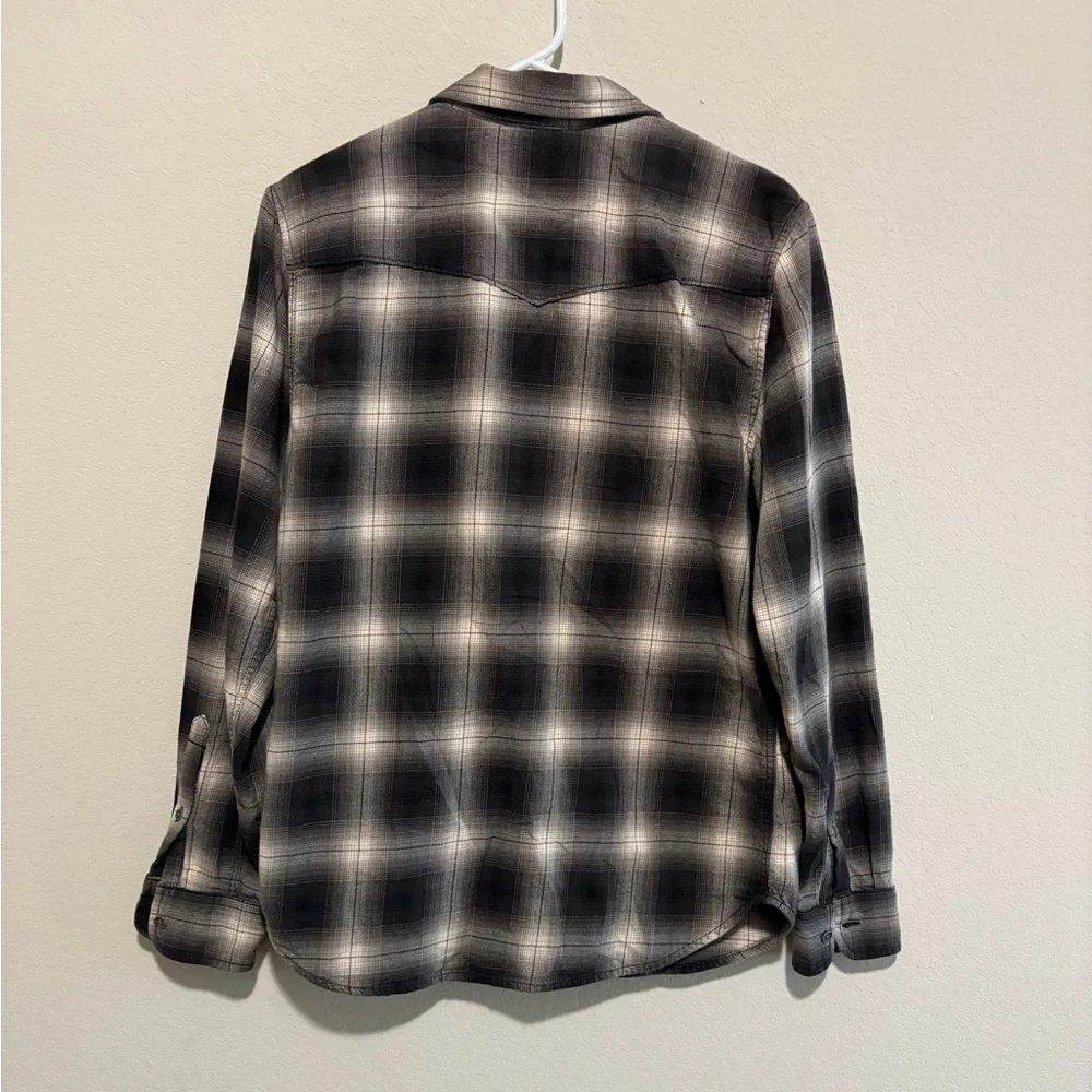 True Religion Black and Gray Plaid Button Down Shirt NWOT